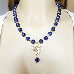 LAPIS & Golden Beaded Necklace & Earrings